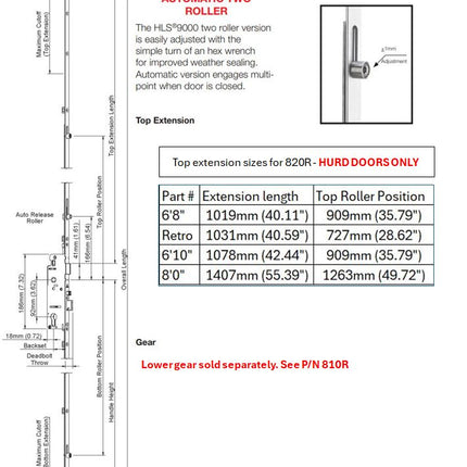 820R - Hoppe Multipoint Automatic Roller Top Extension HLS9000 for HURD Doors