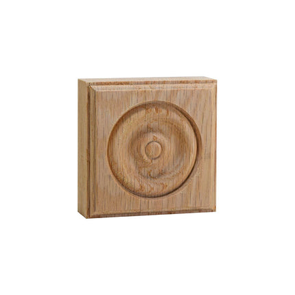 EWAP30 Rosette Casing Corner Block 1 inch x 3 inch Square Red Oak Wood