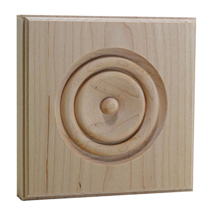 EWAP90 Rosette Casing Corner Block 1 inch x 5-1/2 inch Square Maple Wood