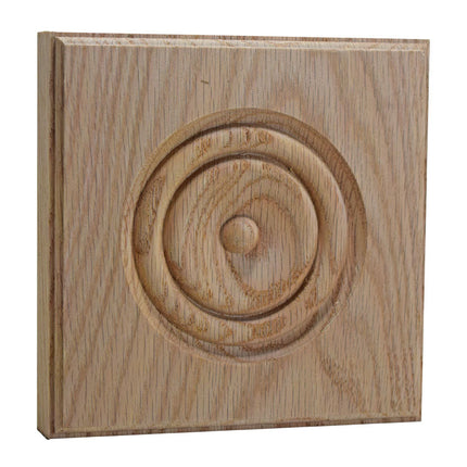 EWAP90 Rosette Casing Corner Block 1 inch x 5-1/2 inch Square Red Oak Wood