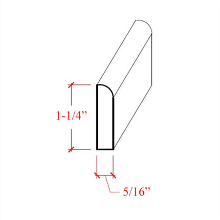 EWBS16 Baseboard Shoe 1-1/4" Tall x 5/16" Flat with Radius. Unfinished