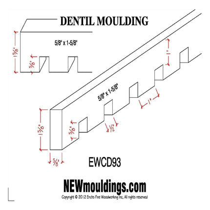 EWCD93 Dentil Moulding 1-5/8" High x 5/8" Trim. Unfinished