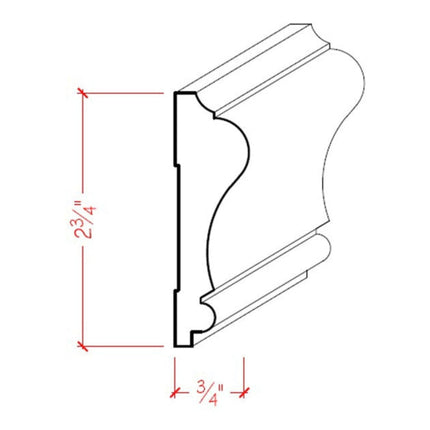 EWCH11 Colonial Chair Rail 2-3/4" Tall x 3/4" Trim Moulding. Unfinished