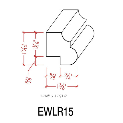 EWLR15 Kitchen Cabinet Light Rail 1-3/8" x 1-3/8" Trim. Unfinished